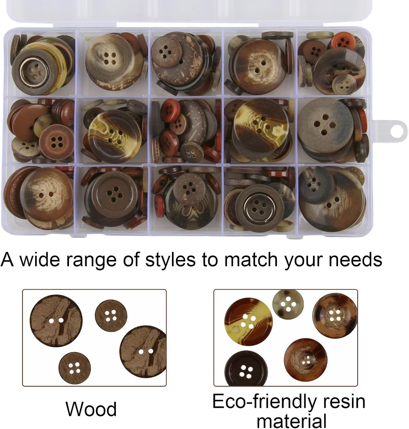 208 Pcs Mixed Sewing Buttons Box Set - Buttons for Sewing & Crafting, Multi-Hole Blazer in Coffee Browns for Clothing Repair, Tailoring & DIY, Premium Resin Coat Buttons (Vintage Shades) image number 5