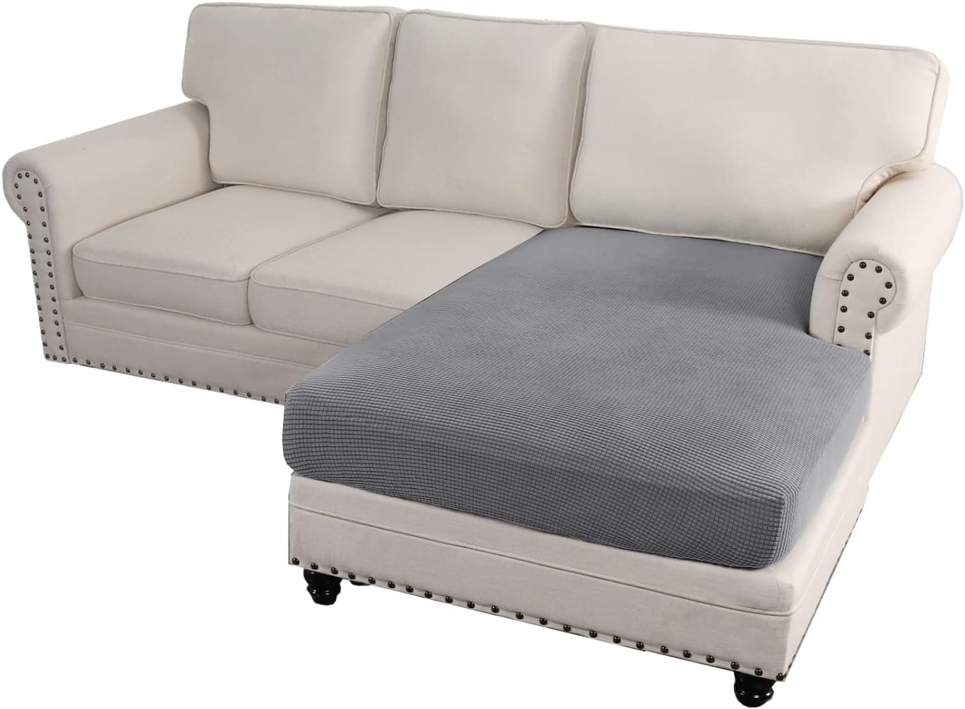 H.VERSAILTEX Sectional Couch Covers 1 Piece Chaise Slipcover L Shape Separate Cushion Couch Chaise Cover for Both Left/Right Sectional Couch, Taupe
