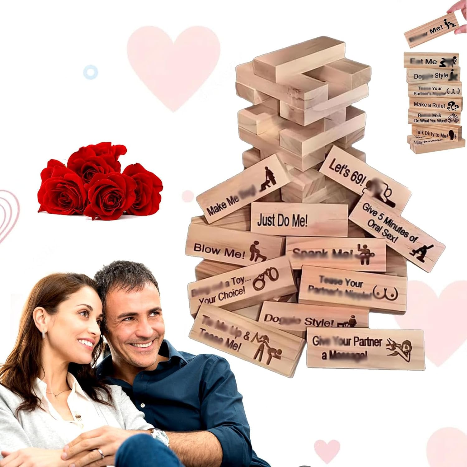 Lust Tower - Game for Adults, 48PCS Wooden Block Tower Game for Grown Ups, Date Night Ideas Funny Gifts for Women Men, Valentines Gifts for Adults image number 4