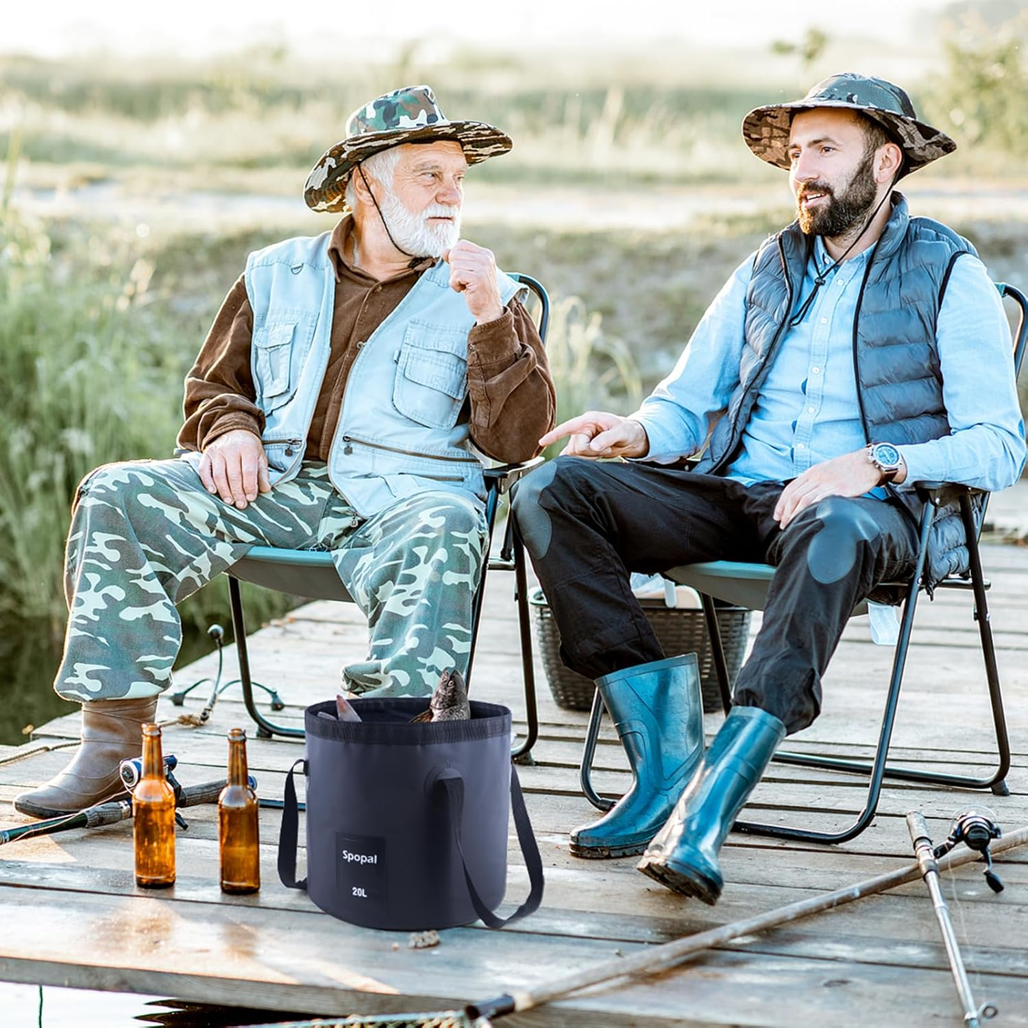 Spopal 5.2 Gallon (20L) Collapsible Bucket, Foldable Bucket with Handle for Water Storage, Outdoor Portable Ultra Lightweight Water Container for Camping, Hiking, Fishing, Gardening, Pet Car Washing