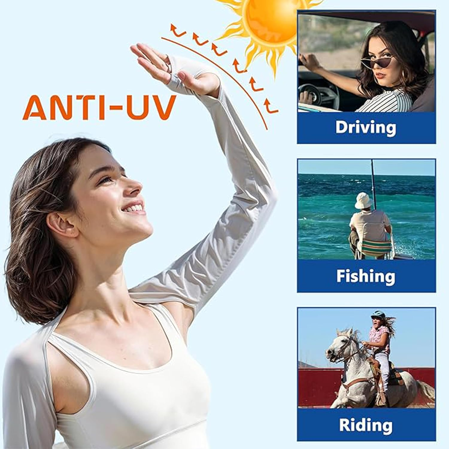 2Pcs Cooling Shawl Arm Sleeves,Cooling Sleeves Shawl Arm Covers,With Finger Holes UV Protection Arm Covers for Women Men Outdoor Sports,Golf,Outdoor Riding,Driving,Fishing, Black, Grey, Other image number 1