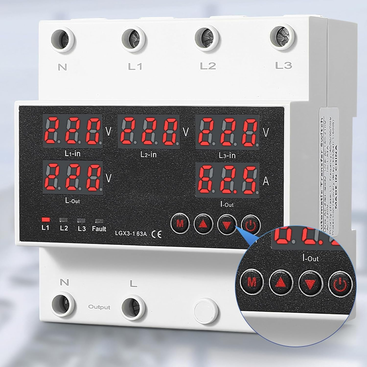 Automatic Transfer Switch, 63A 3P4W LED Display Adjustable Voltage Protector, Single Phase Generator Automatic Transfer Switch, Power Management for Indoor Outdoor Use (AC220V)