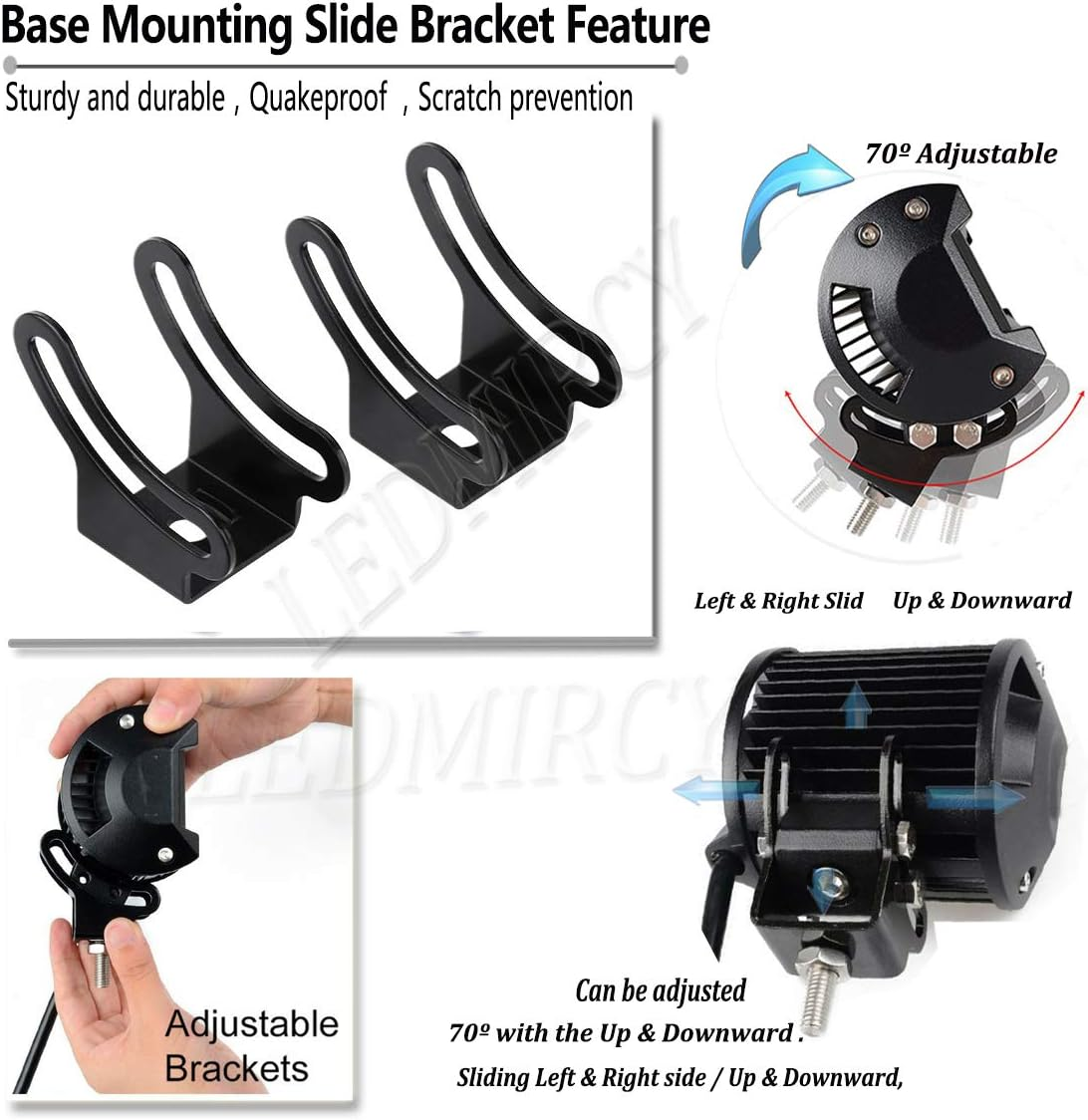 Base Mounting Bracket LED Light Bar Slide Mounting Bracket 2PCS Universal Adjustable Side Bracket Kit Holder for Most Straight or Curved Light Bars Pods Work Lights Fog Lights (Pack of 2) image number 3