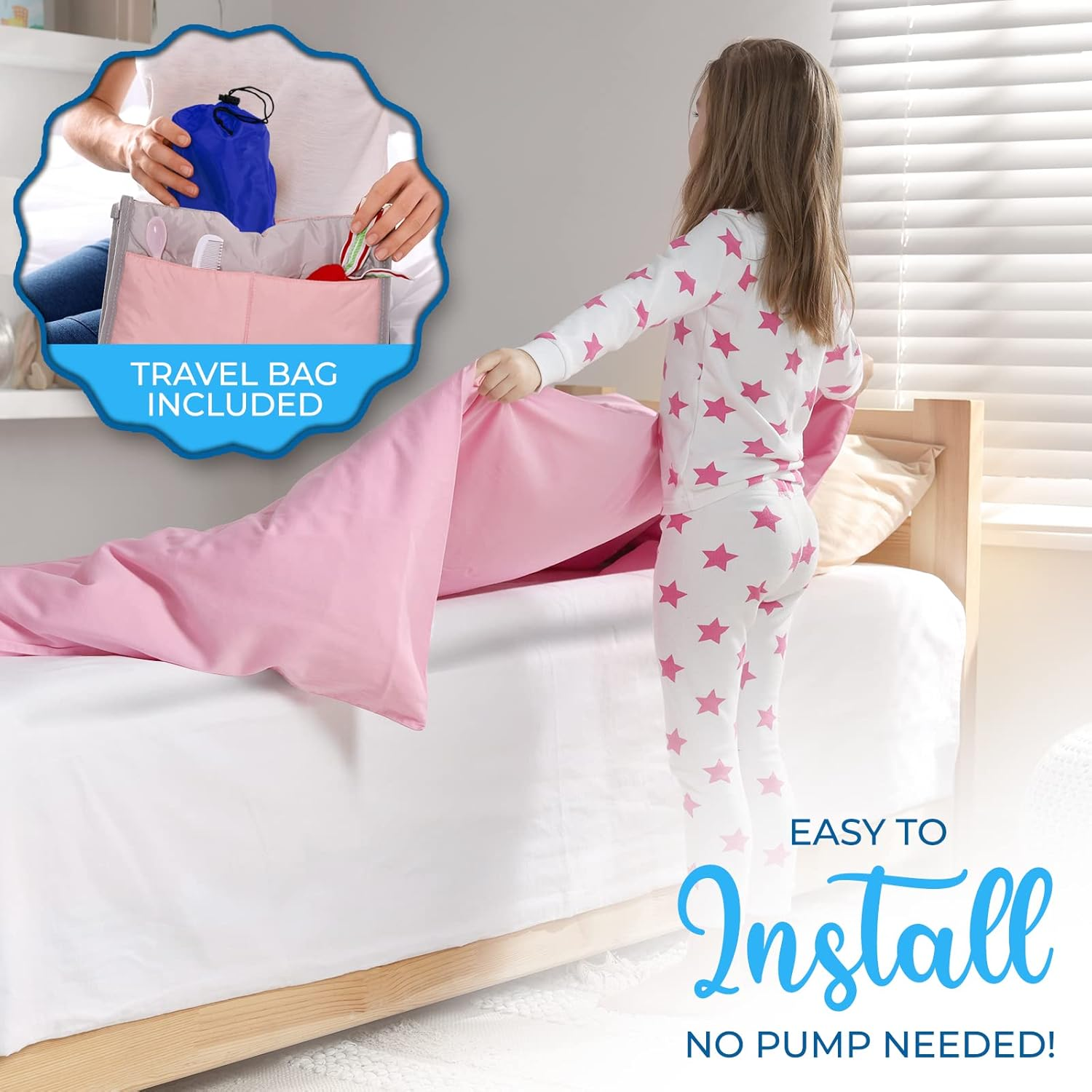 Babylio Inflatable Bed Rail [2-Pack] Travel Bed Rails for Toddlers- Lightweight & Durable Bed Guard Rails Compatible with Twin, Full, Queen & King Bed Sizes- No Pump Required- with Travel Bag image number 4