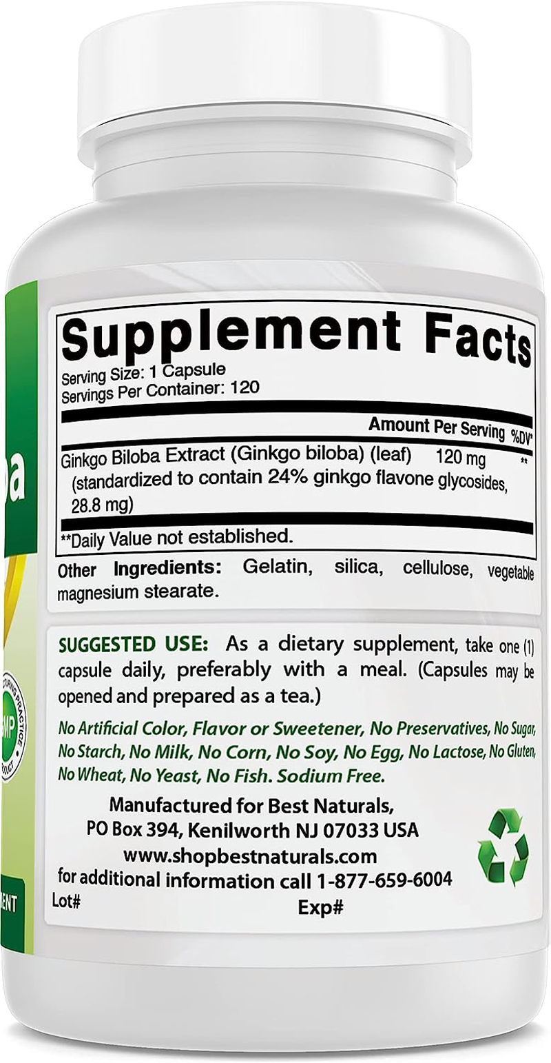 Best Naturals Ginkgo Biloba Extract 120Mg 120 Capsules (120 Count (Pack of 2)) image number 6