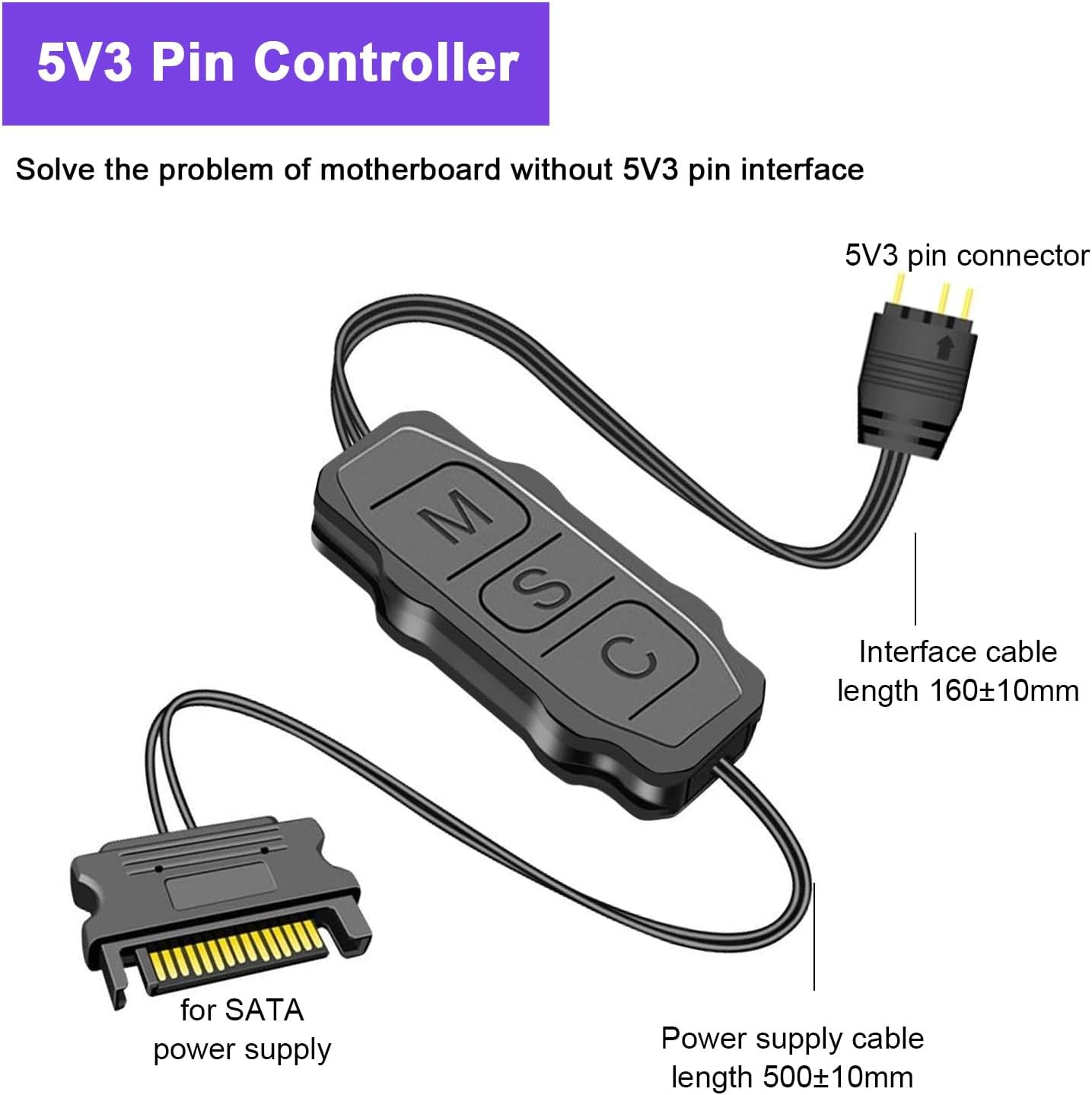 3Pin a RGB Controller, Light Stripe Controller, 5V 3 Pin Power Supply ARGB Light Stripe Remote Controller for PC Fans Coolers DIY ARGB Devices (Black) - White image number 7