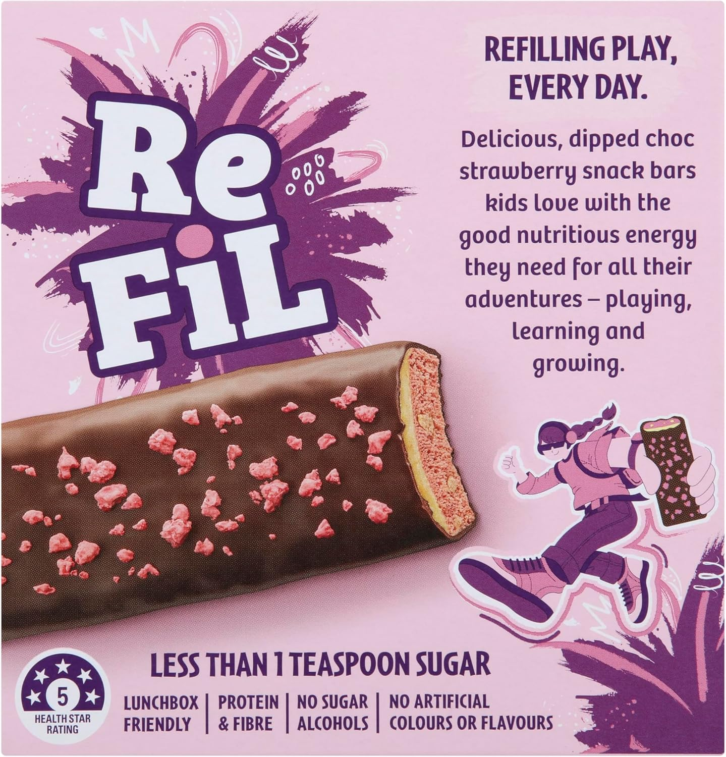 Refil Dipped Strawberry Snack Bars, High Fibre, Protein, Less than 1 Teaspoon Sugar, 4Pk, 120G image number 2