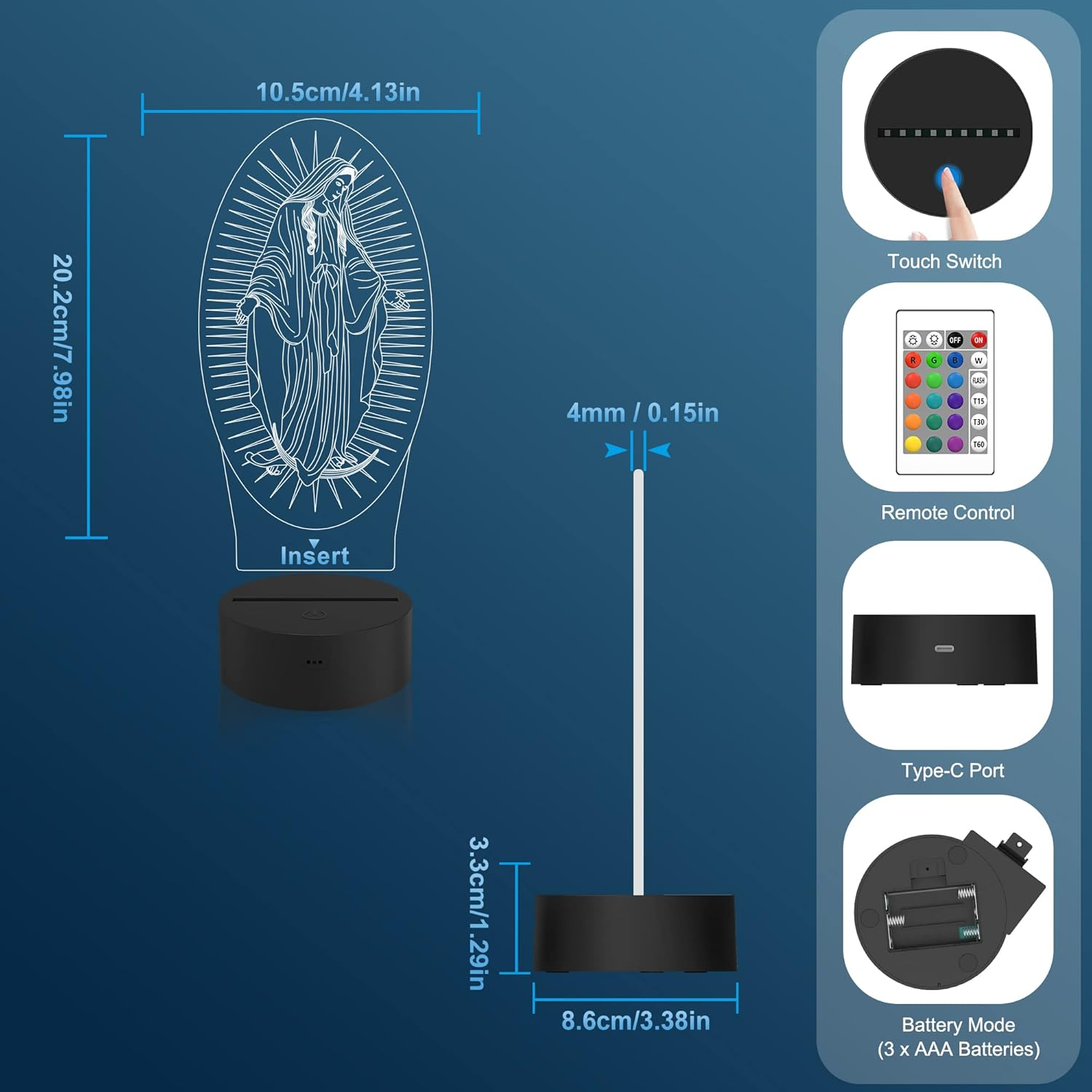 Virgin Mary Gifts, Attivolife 3D Our Lady Night Light Illusion Hologram Lamp 16 Color Changing with Remote Control + Timer, LED Best Birthday Christian Gifts for Religious Women Men Commemorate image number 4