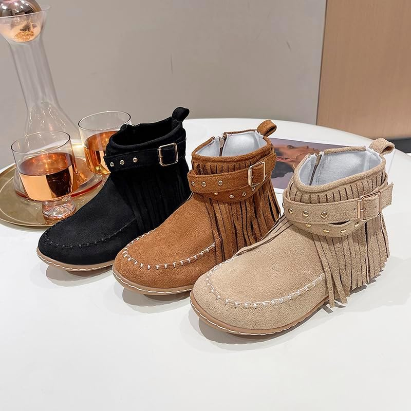 Women'S Boots Casual Vintage Side Zipper Fringe Boots,Lightweight Comfy Suede High Top round Toe Hippie Moccasin Short Booties, Brown, 7 image number 2