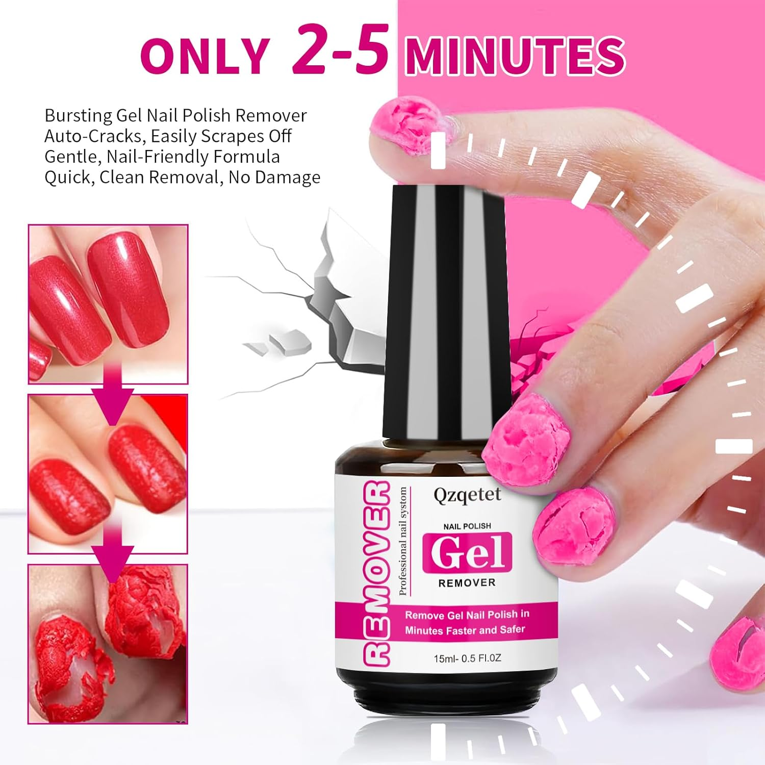 Gel Nail Polish Remover with Latex Peel - 15Ml Quick Gel Remover for Nails, Easy Removal in 3-5 Minutes, No Wrapping, No Soaking, Cuticle Pusher Set image number 4