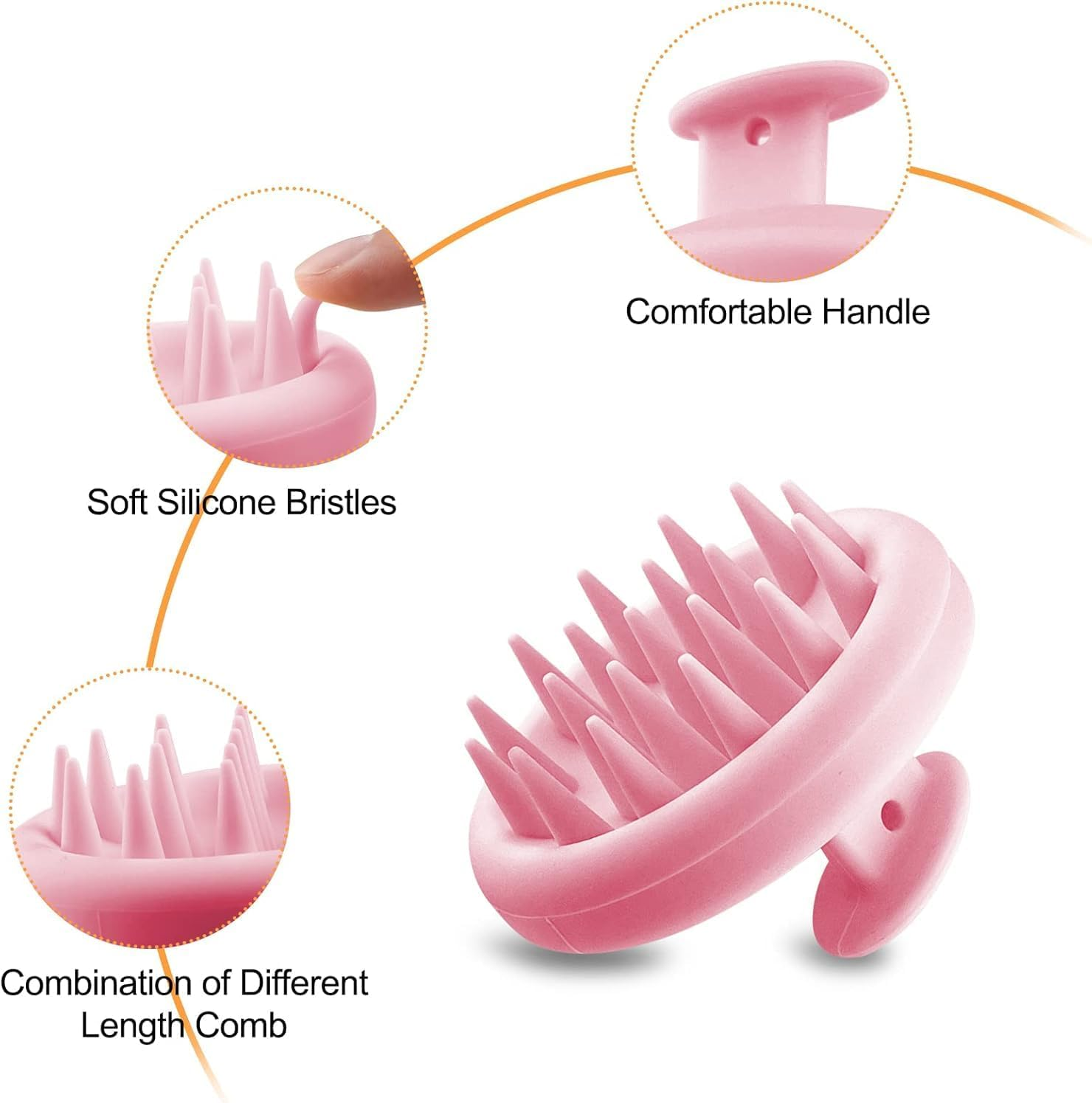 Scalp Massage Brush, Scalp Massager, Massage Brush Hair, Scalp Scrubber, Silicone Shampoo Hair Brush, Reduces Dandruff, Stimulate Hair Growth, for Wet and Dry Hair (Pink) image number 4