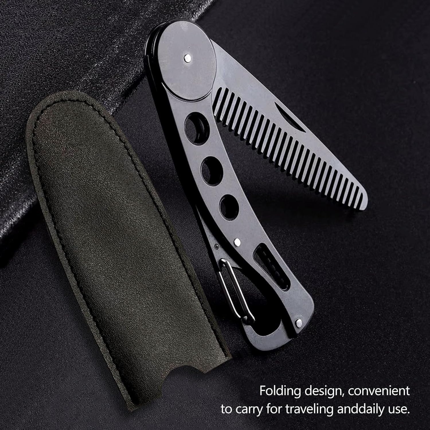 Kootinn Stainless Steel Folding Beard Comb - Portable Multifunction anti Static Comb with Leather Cover for Men Grooming, Combing Hair, and Mustache Styling image number 5