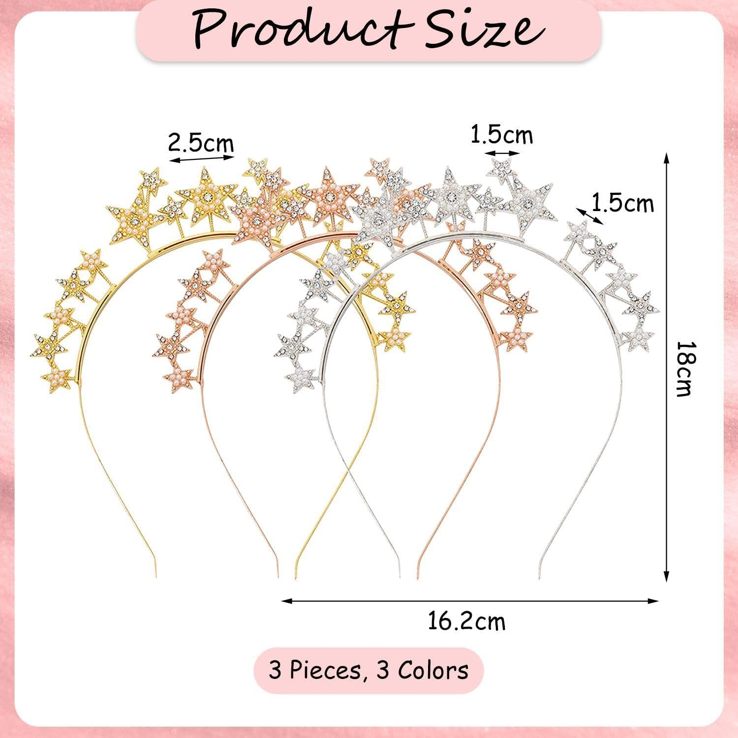 Pack of 3 Star Headbands, Five-Pointed Star Headbands with Rhinestones, Fashionable Party Headbands, Glitter Dress Headbands, Holiday Hair Accessories for Children and Adults image number 1