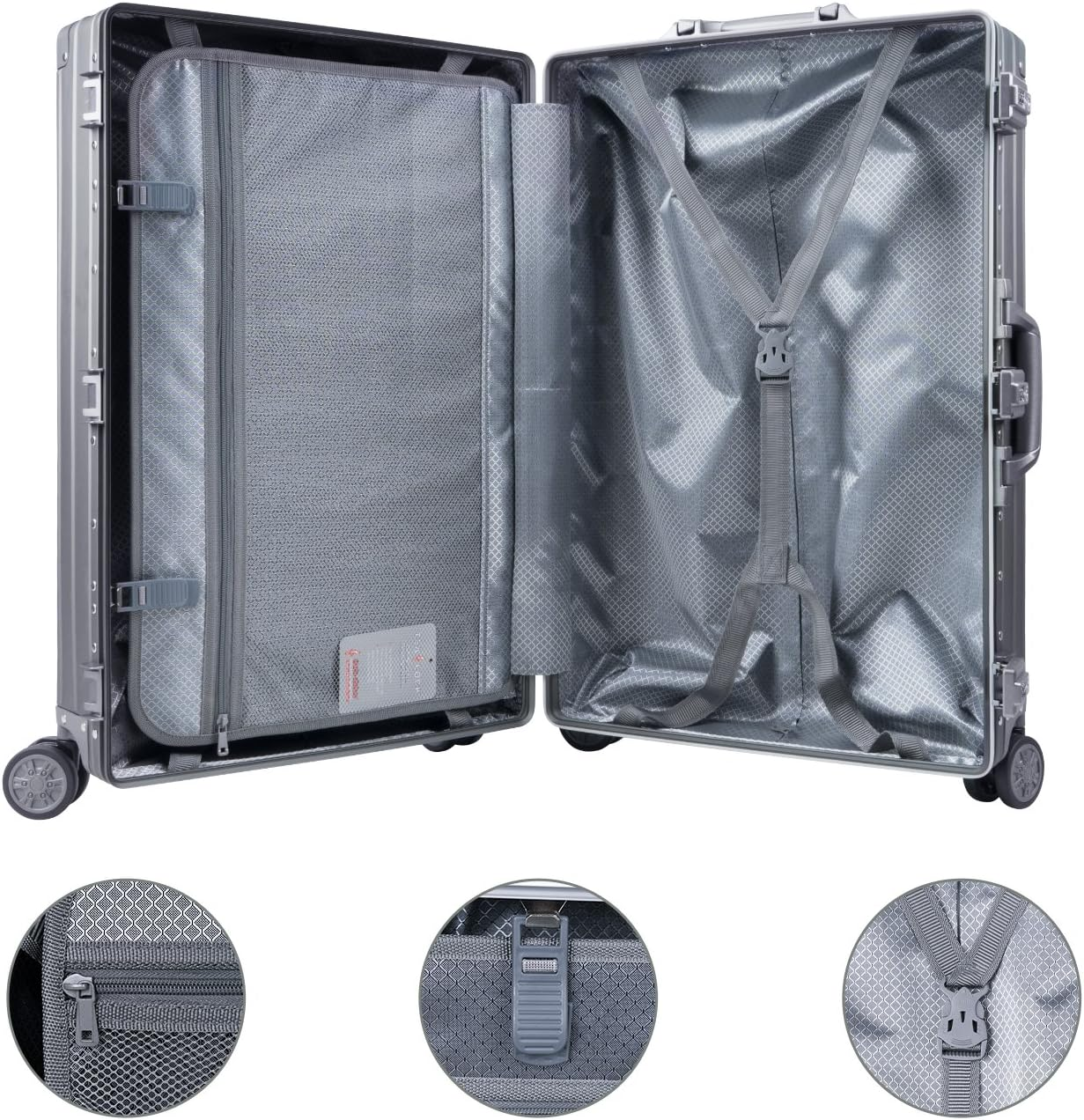 Travelking Multi-Size All Aluminum Hard Shell Luggage Case Carry on Spinner Suitcase by Travelking 20"-28", Silver, 20" image number 4