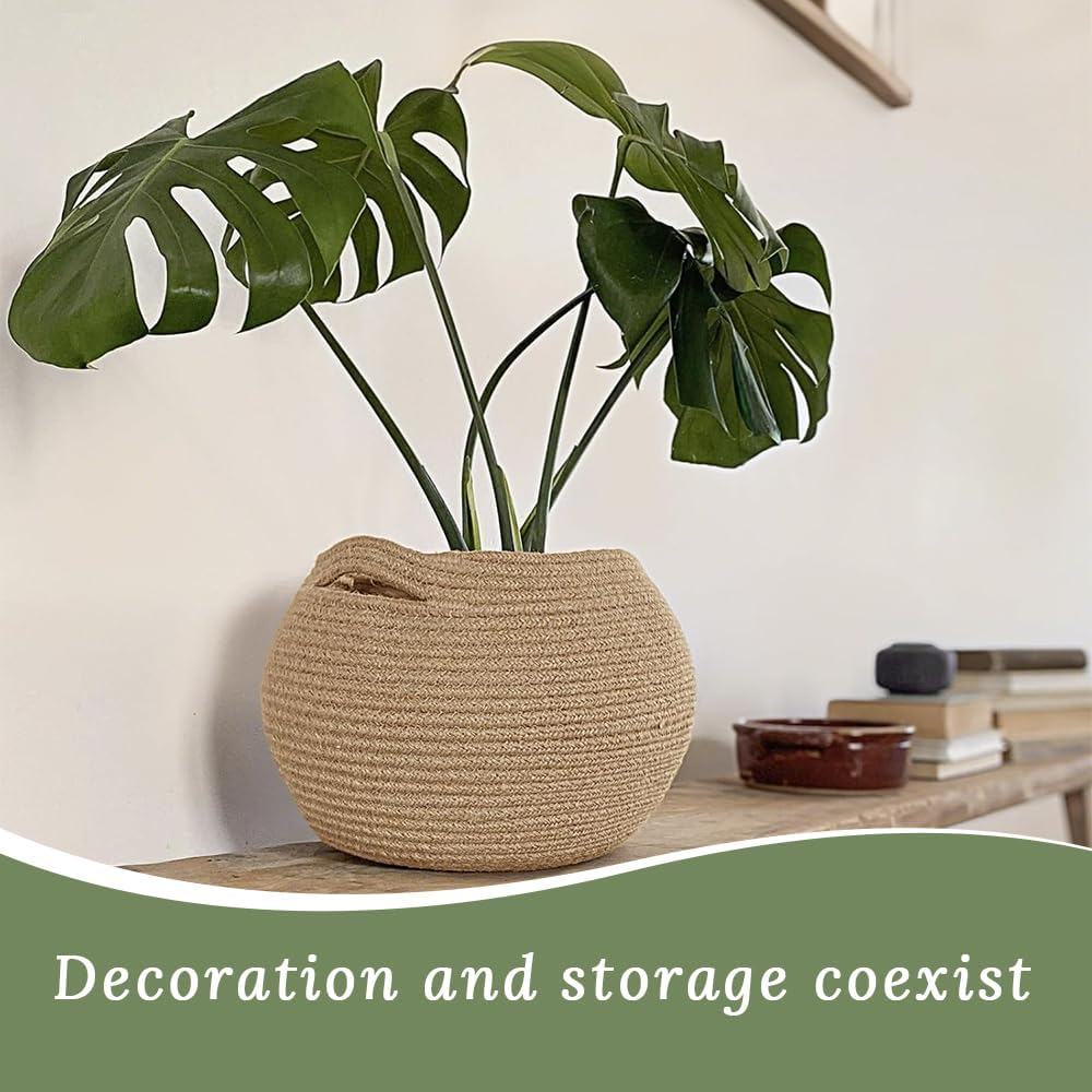 2-Pack round Cotton Rope Basket, Woven Dog Cat Toy Storage Box, Toy Storage Basket, Can Be Used to Store Toys, Clothes, Towels, Suitable for Nursery, Laundry, Bedroom, Bathroom, Closet Organization image number 3