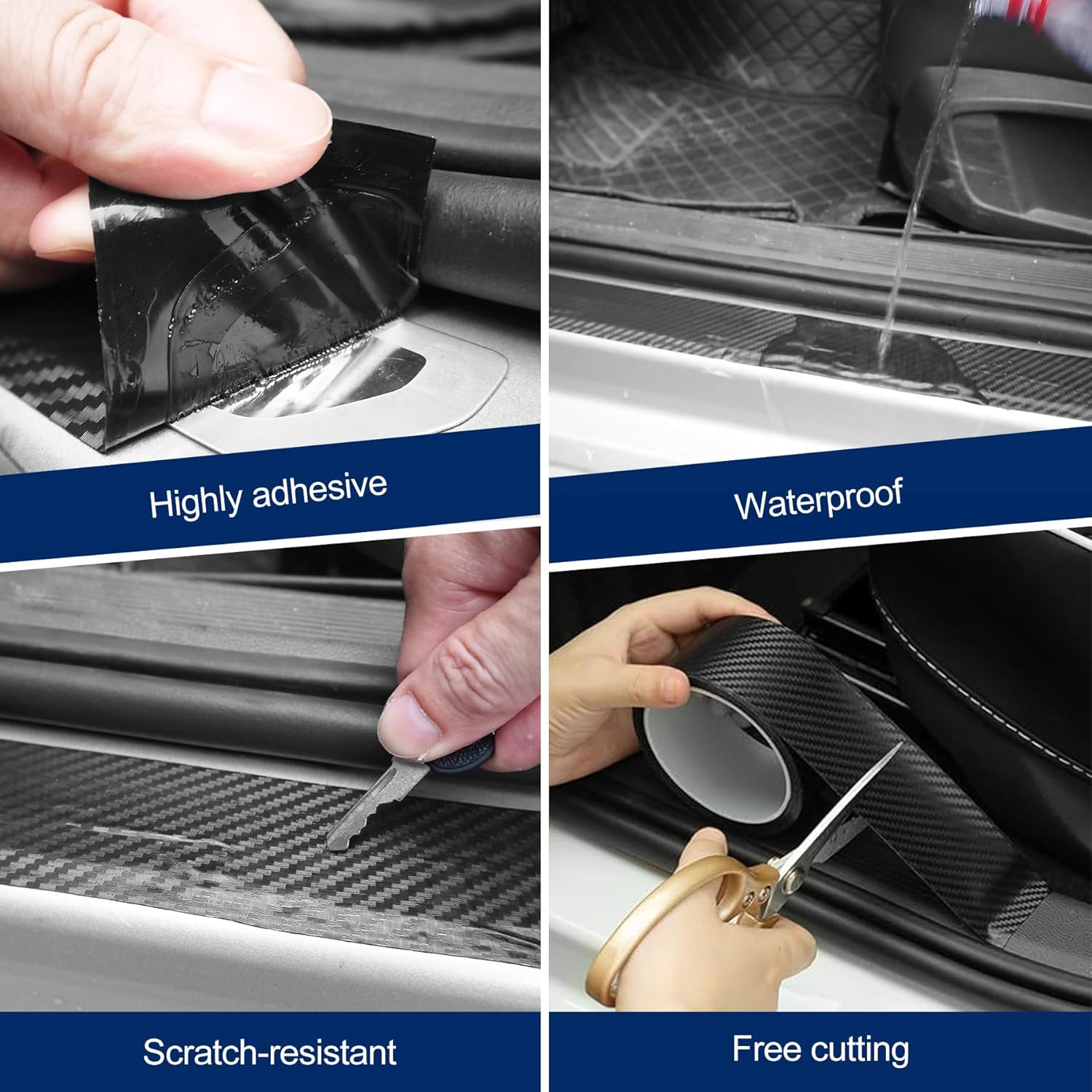 Universal Car Door Edge Protector, Door Sill Protector Bumper, Carbon Fiber Car Wrap Film, Vinyl Automotive Wrap Film Anti-Collision Anti-Scratch Cover for Most Vehicles (Black, 2.8In*16.4) image number 2