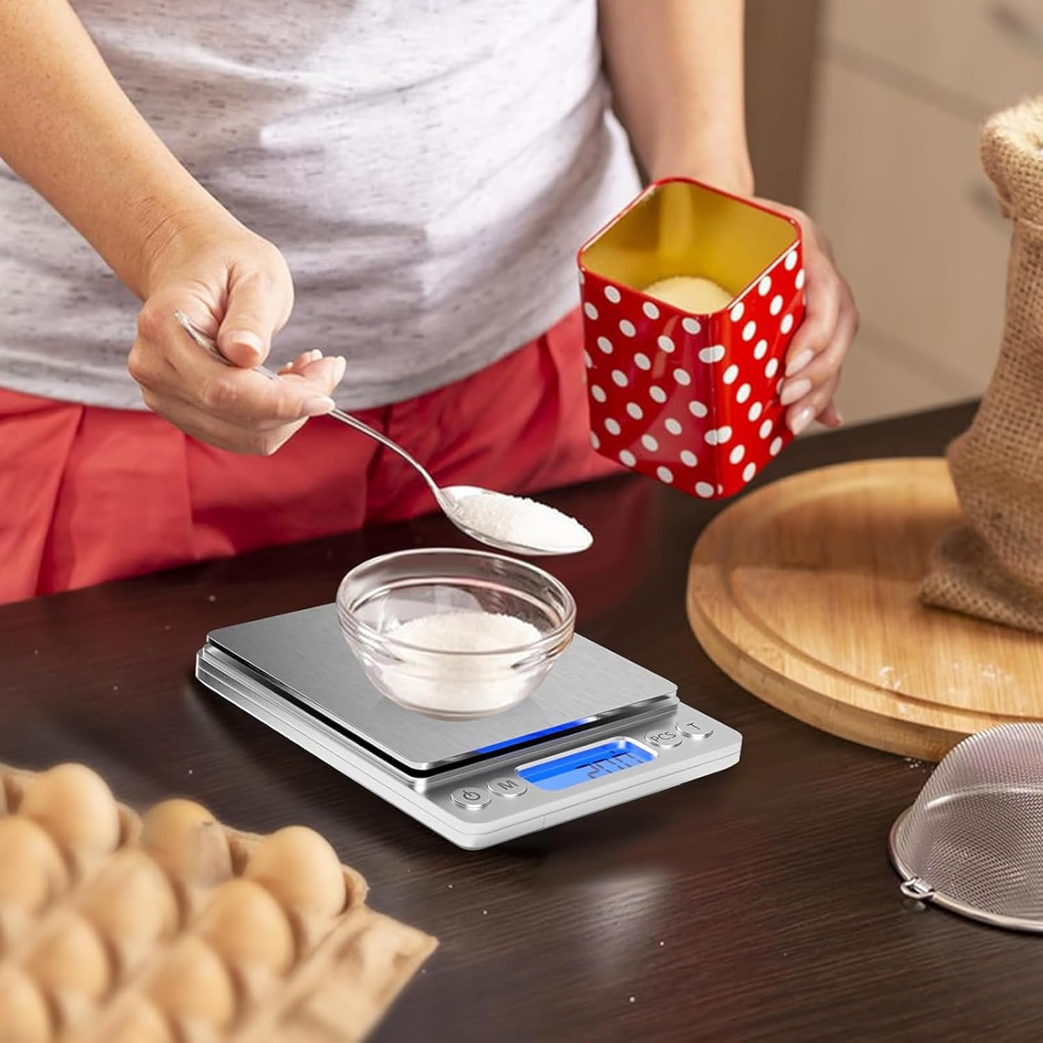 Small Digital Scale for Cooking and Baking,3Kg/0.1G,Kitchen Scale,Food Scale,With Blue Backlit LCD Display, 6 Units, Auto Off, Tare, PCS Function, Stainless Steel image number 4