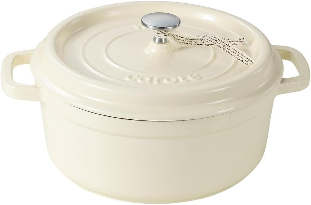 Carote NM-5232 Cocotte Pot, 8.7 Inches (22 Cm), IH, Gas Fire Compatible, Cast Iron, Enameled Pot, White image number 1