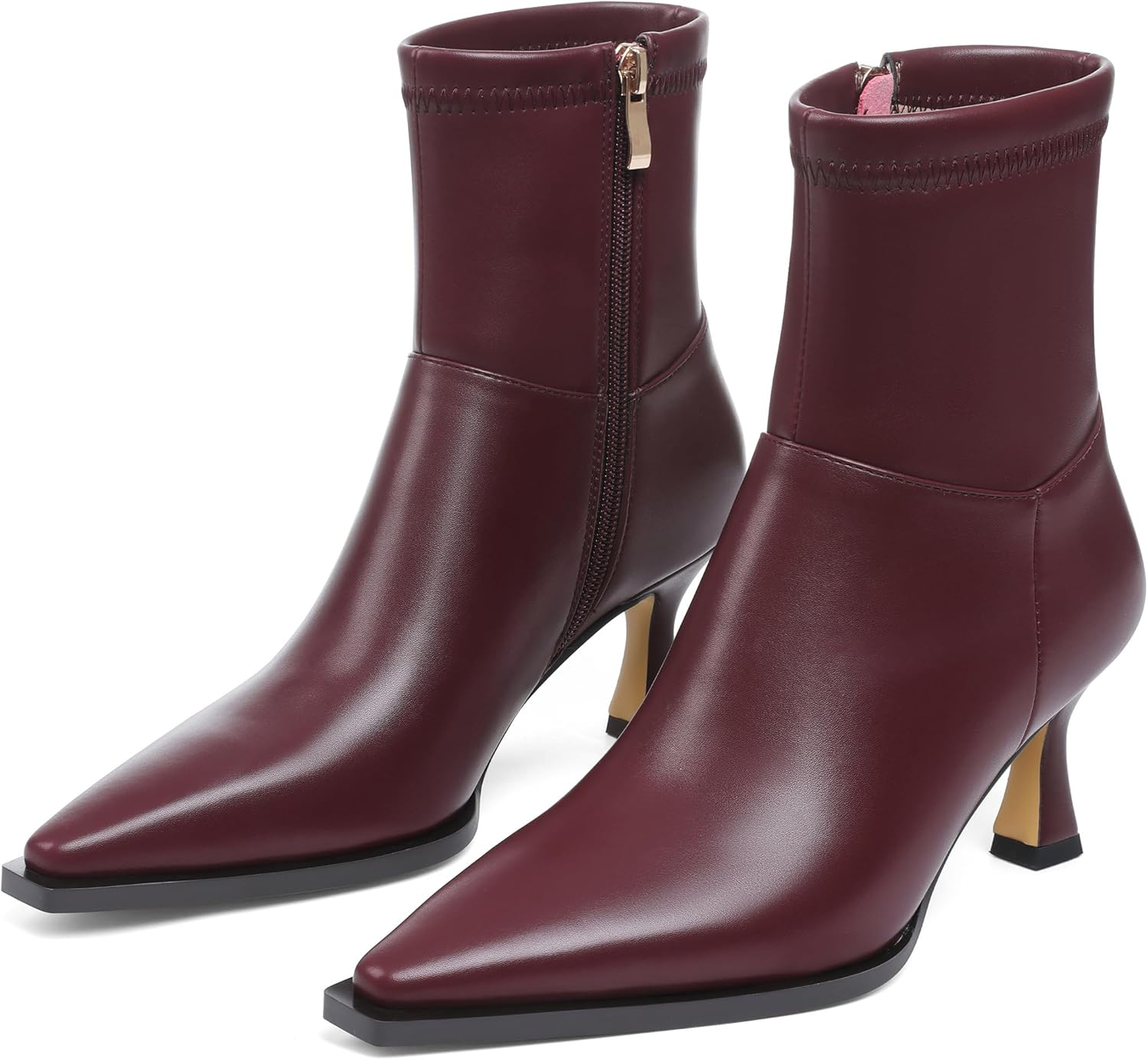 Atsroel Kitten Heel Ankle Boots for Women Pointed Toe Fall Booties Side Zip Short Boots Dressy Low Heel Booties