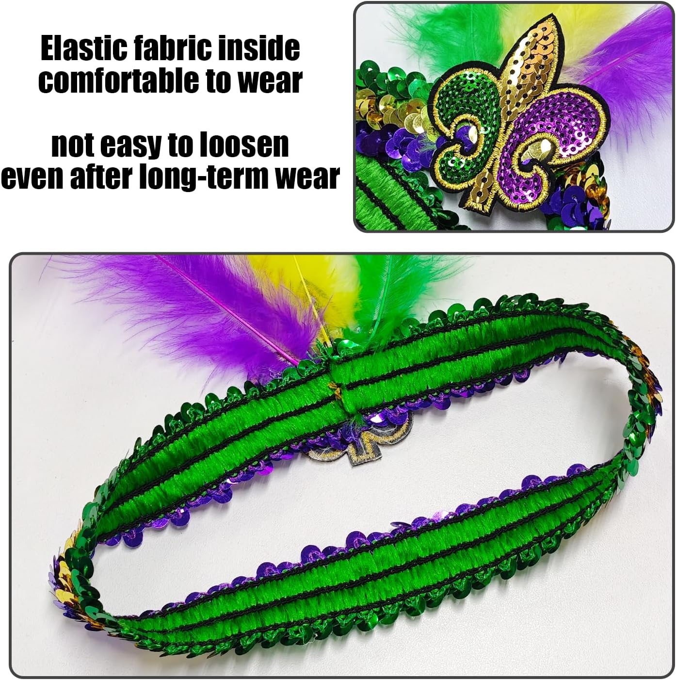 2 Pieces Sequin Feather Hair Bands, Creative Colourful Headwear, Personality and Stylish, Interesting Hair Accessories, Universal for Men and Women, Clothing Accessories image number 2