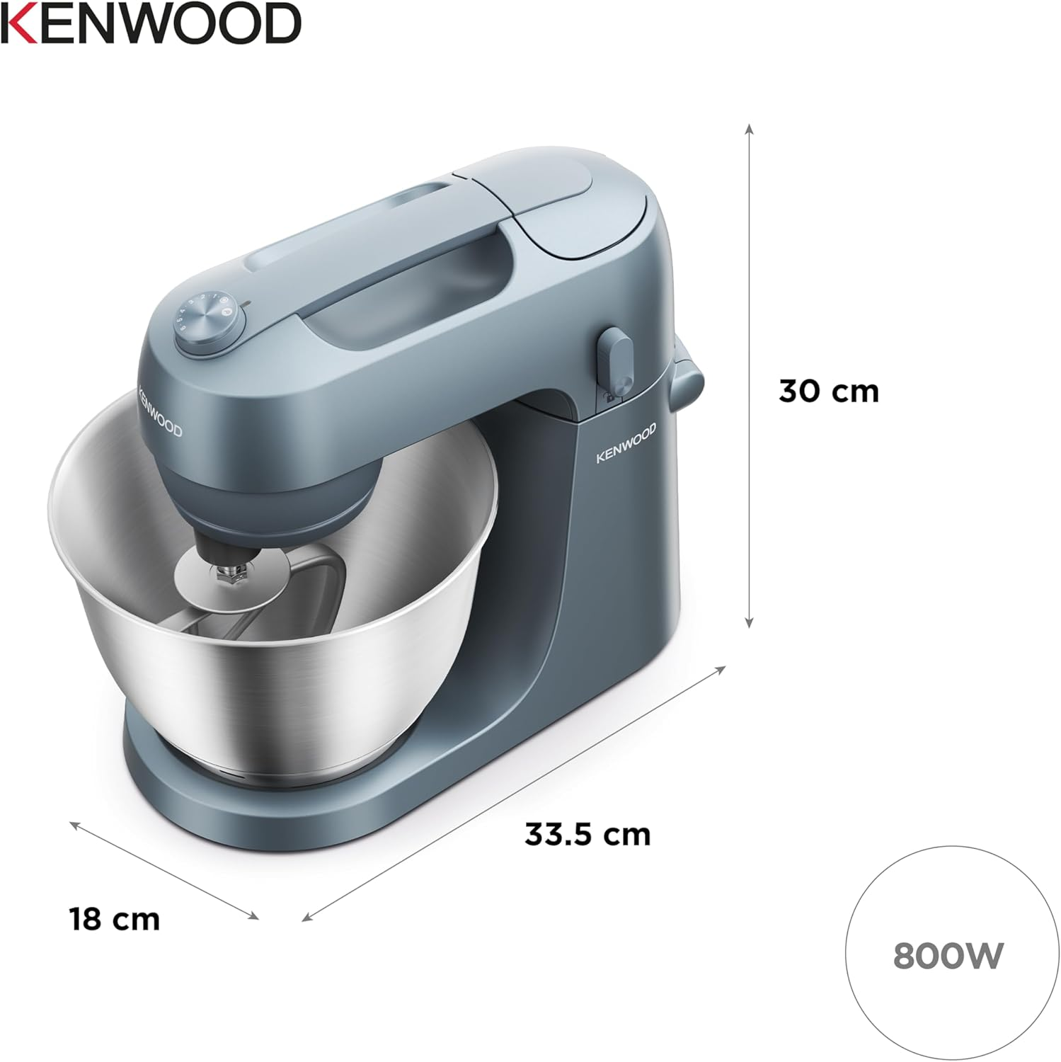 Kenwood Go KZM35.000GY, Stand Mixer with Space-Saving Design, Compact Kitchen Machine with 4L Bowl, 3 Adjustable Tools, Splashguard, 6 Speed, Elegant Metal Body with Carrying Handle, 800W, Storm Blue image number 1