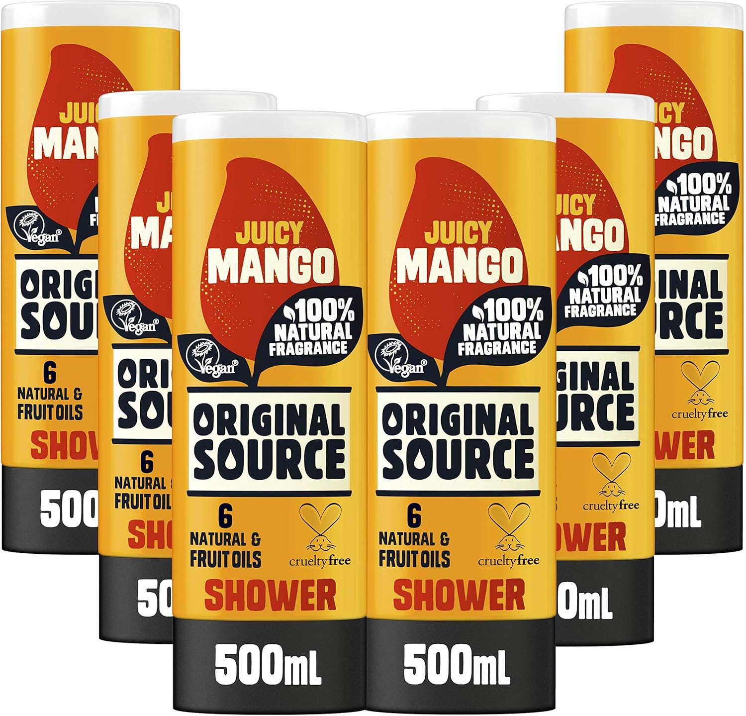 Original Source Mango Shower Gel, 100 Percent Natural Fragrance, Vegan, Cruelty Free, Paraben Free, Bulk Buy, Pack of 6 X 500 Ml image number 3