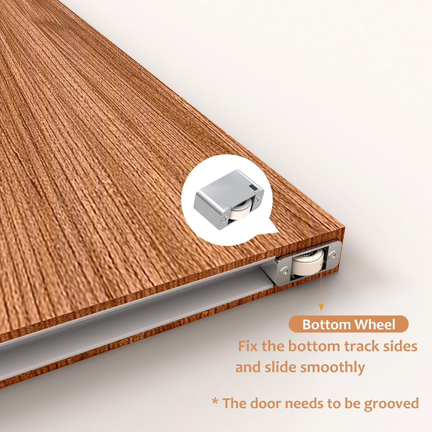 JUBEST 32" Concealed Barn Door Hardware Kit with Soft Close Mechanism, Wall Mounted Invisible Sliding Door Track for Opening Width 24" to 28", Hidden Barn Door Hardware Kit, Door Needs Groove image number 4