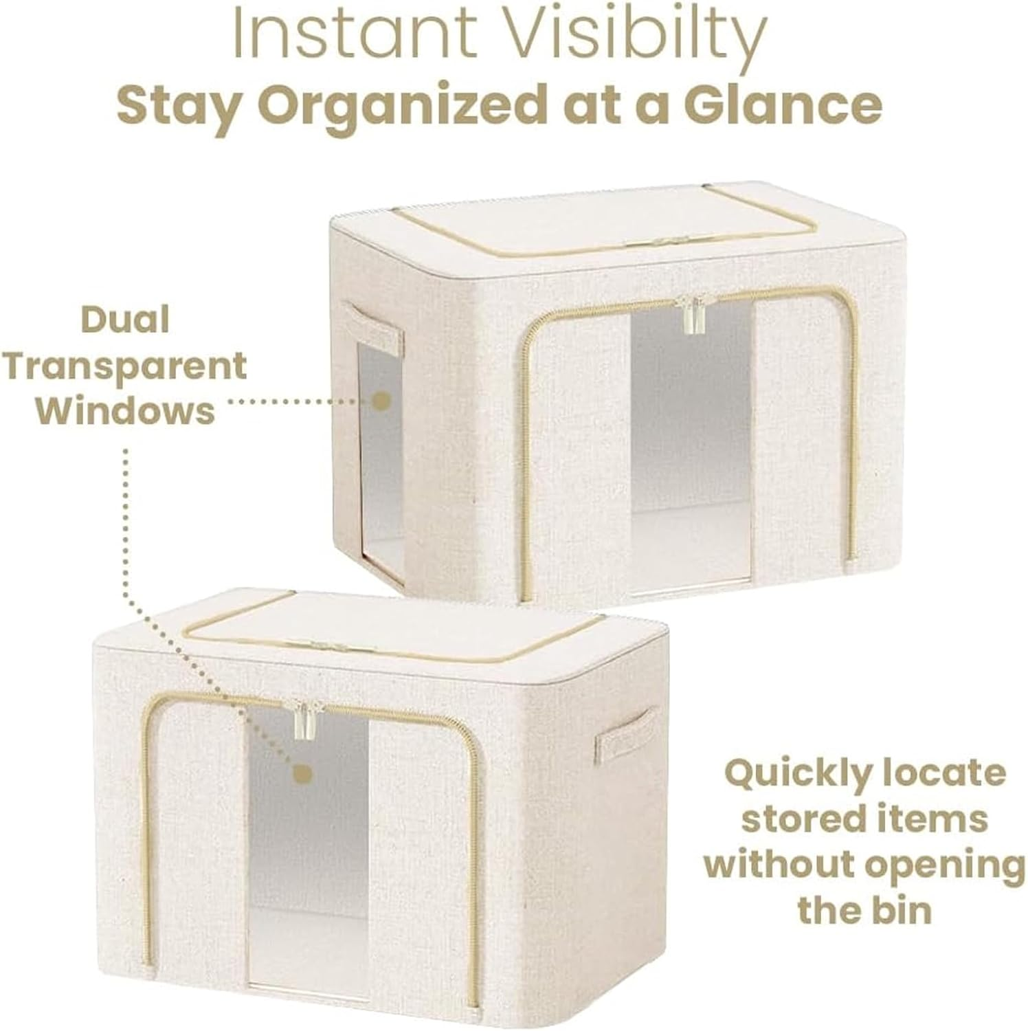 2 Pack Clothes Storage Box with Zipper, 66L Foldable Linen Container with Handles Large Capacity Storage Organizer (Milky White 66L) image number 4