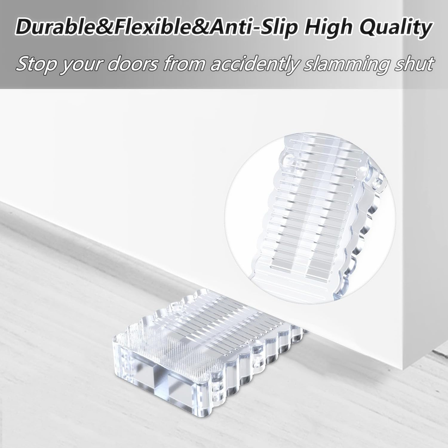 Transparent Rubber Door Stops, 4 Pcs Wedges for Bottom of Door, Heavy Duty Door Stoppers Protect Your Walls and Floors