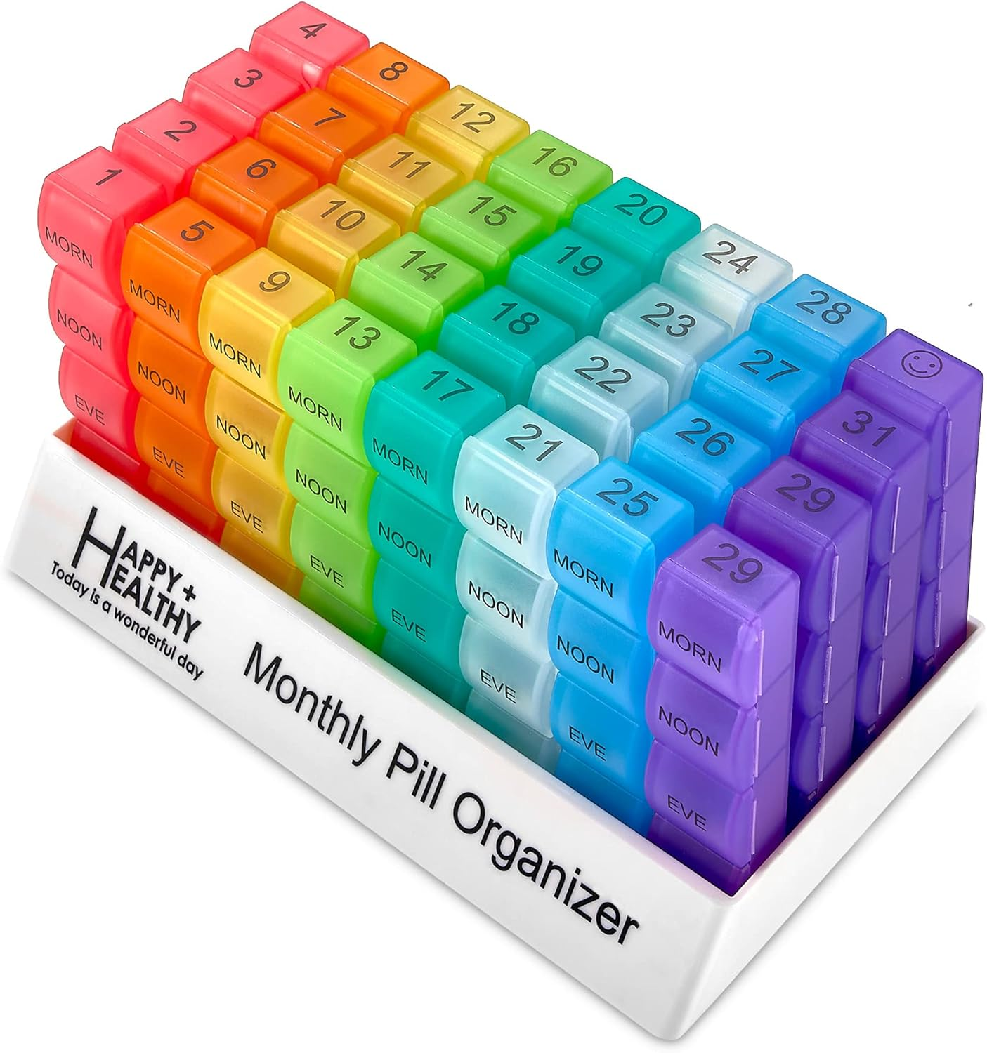 Month Pill Box Organizer - 4 Times-A-Day Morning-Noon-Evening-Night - Large 32 Daily Pill Cases with Compartments for Vitamins, Supplements, Medication -Travel Monthly Pill Organizer, Rainbow image number 5