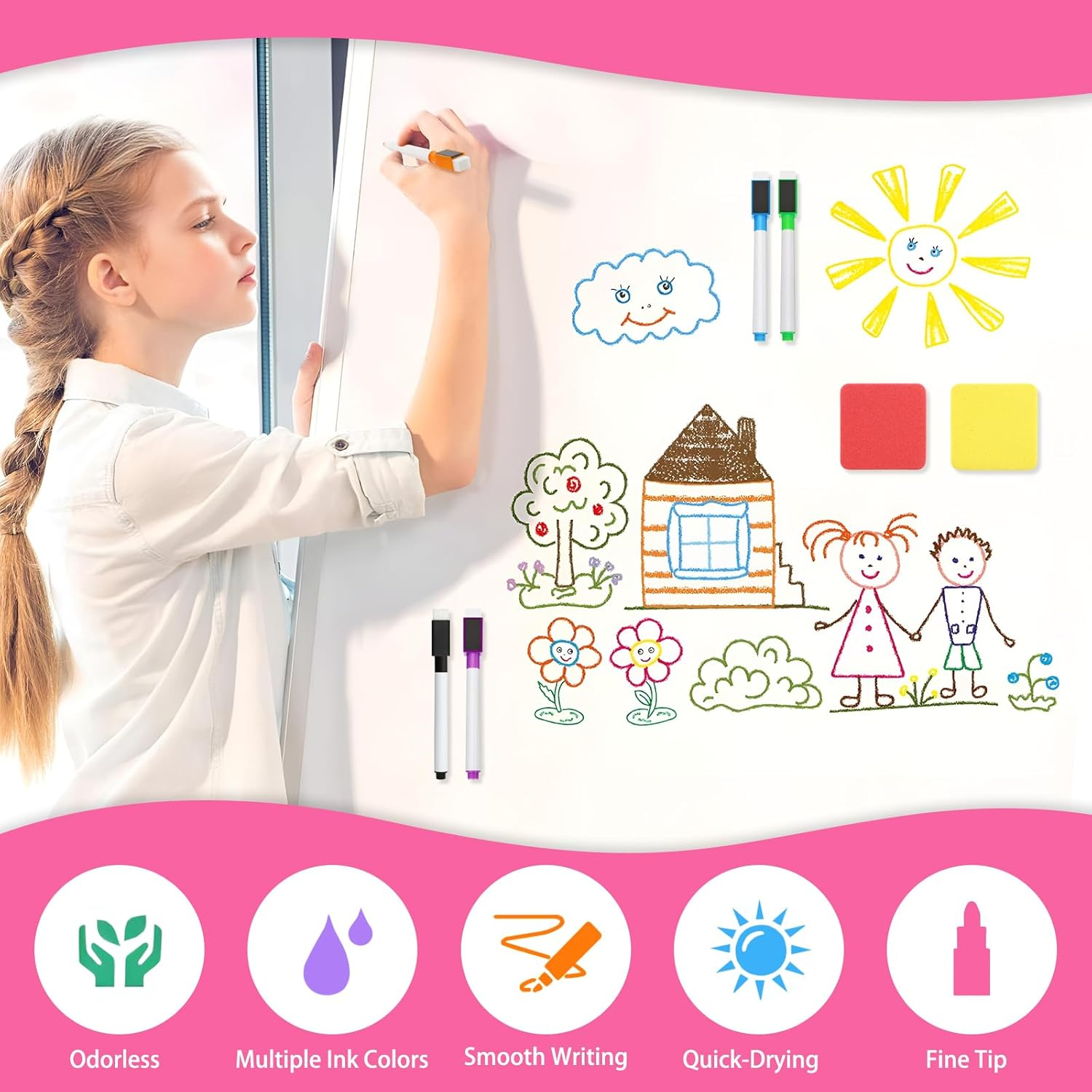 YRYUNRUI 36 PCS Magnetic Dry Erase Markers with Erasers Cap & 3 Dry Erase Eraser, 11 Colors Whiteboard Markers Fine Point Tip, Mini Dry Erase Pens Bulk for Kids School Office Home image number 6