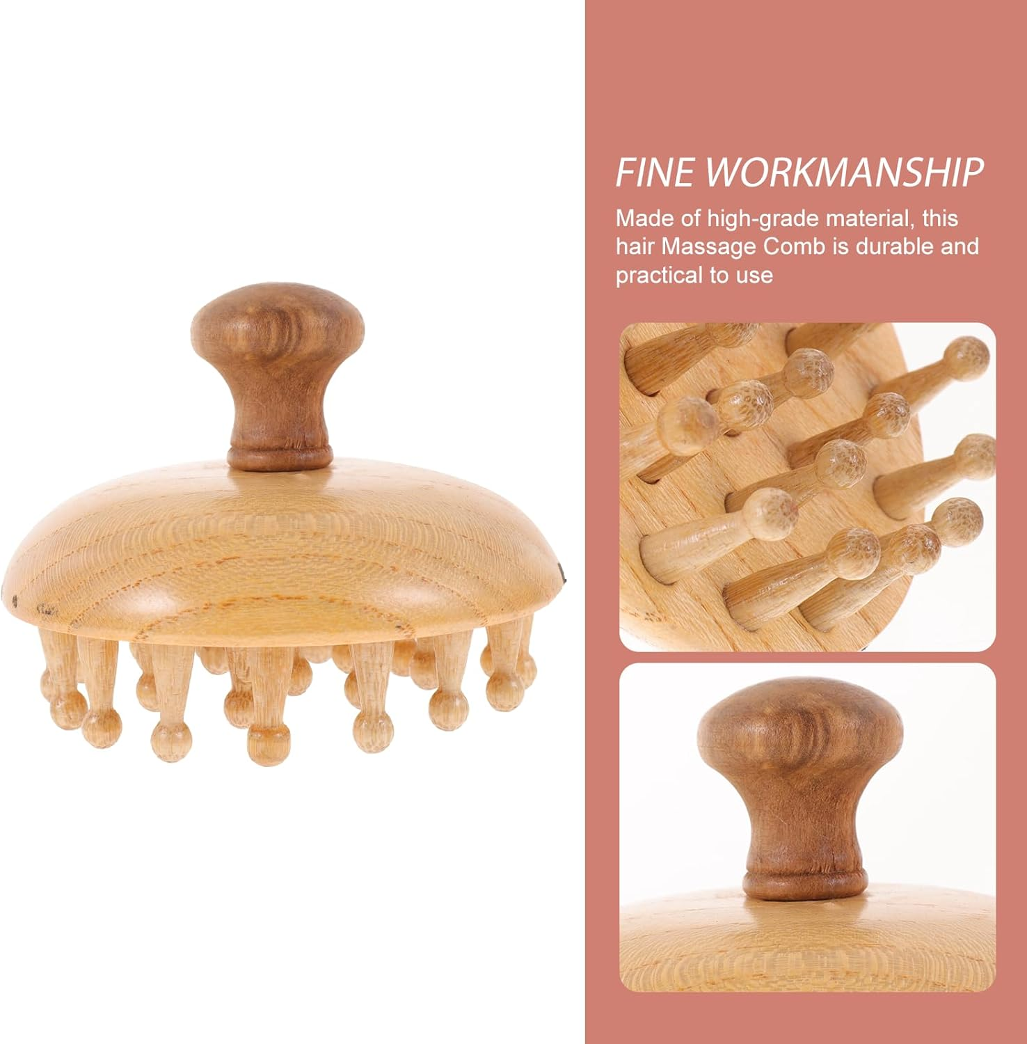 POPETPOP Bamboo Hair Growth Brush, Natural Wood Head, Mini Massager, Bamboo Bristle, Hair Brush, Anti-Static image number 6