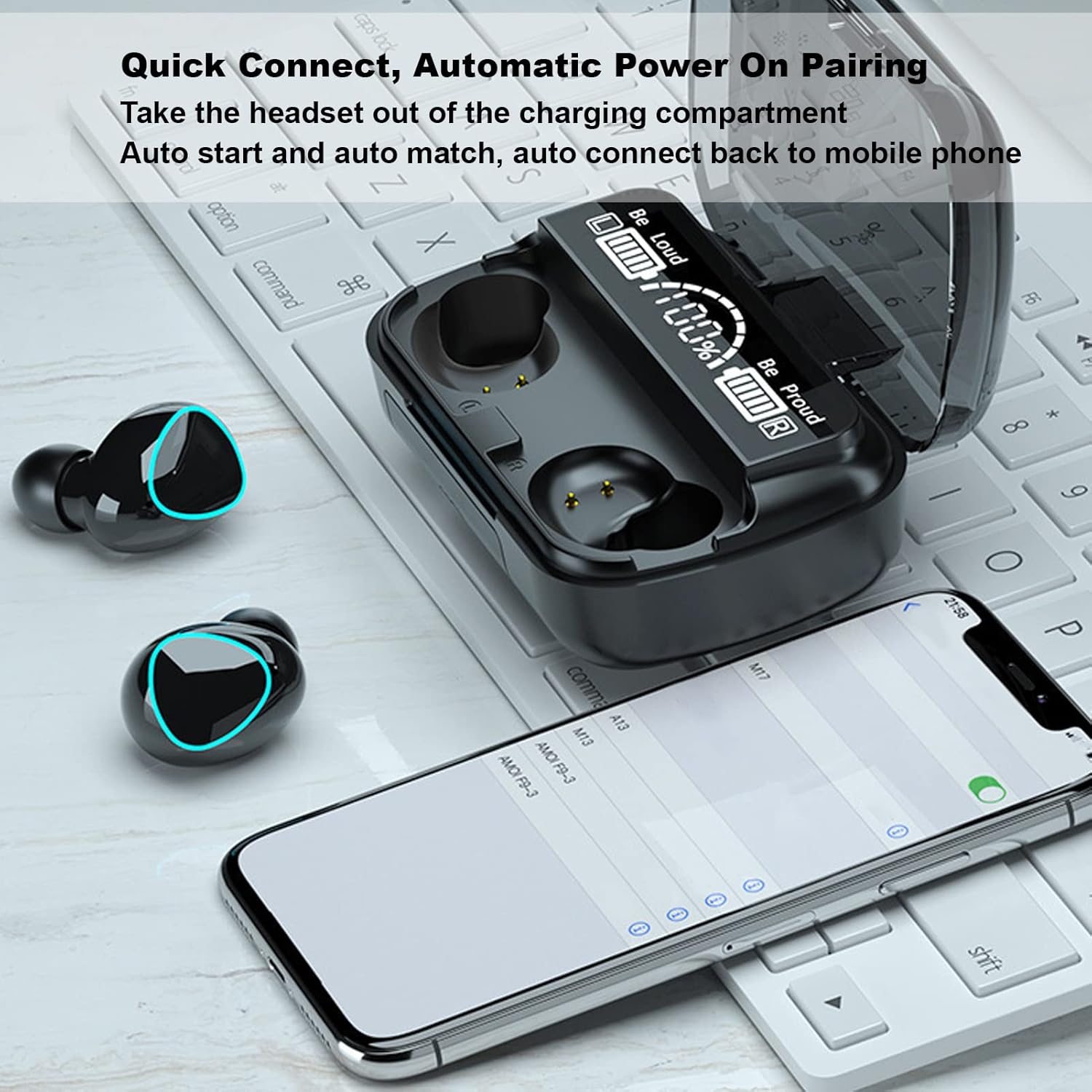 Lazmin112 Wireless Earbuds, BT V5.1 Stereo Bass Headphones with Noise Cancellation, IPX7, Waterproof, Long Battery Life, In-Ear Headphones with Charging Case for Sports Riding Home image number 4