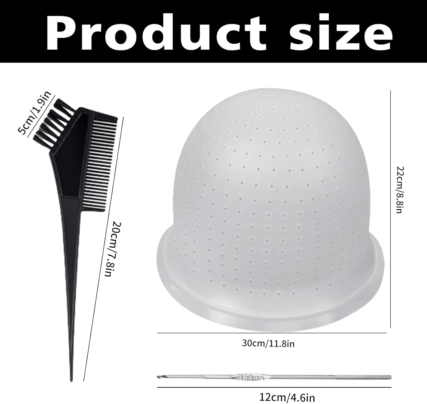 Silicone Highlight Cap, Highlight Set, Make Your Own Strands, Hair Net Strands Hood Holes, Reusable Silicone Highlight Cap with Hooks, Colouring Brush for Salon, Home Hair Dyeing image number 2