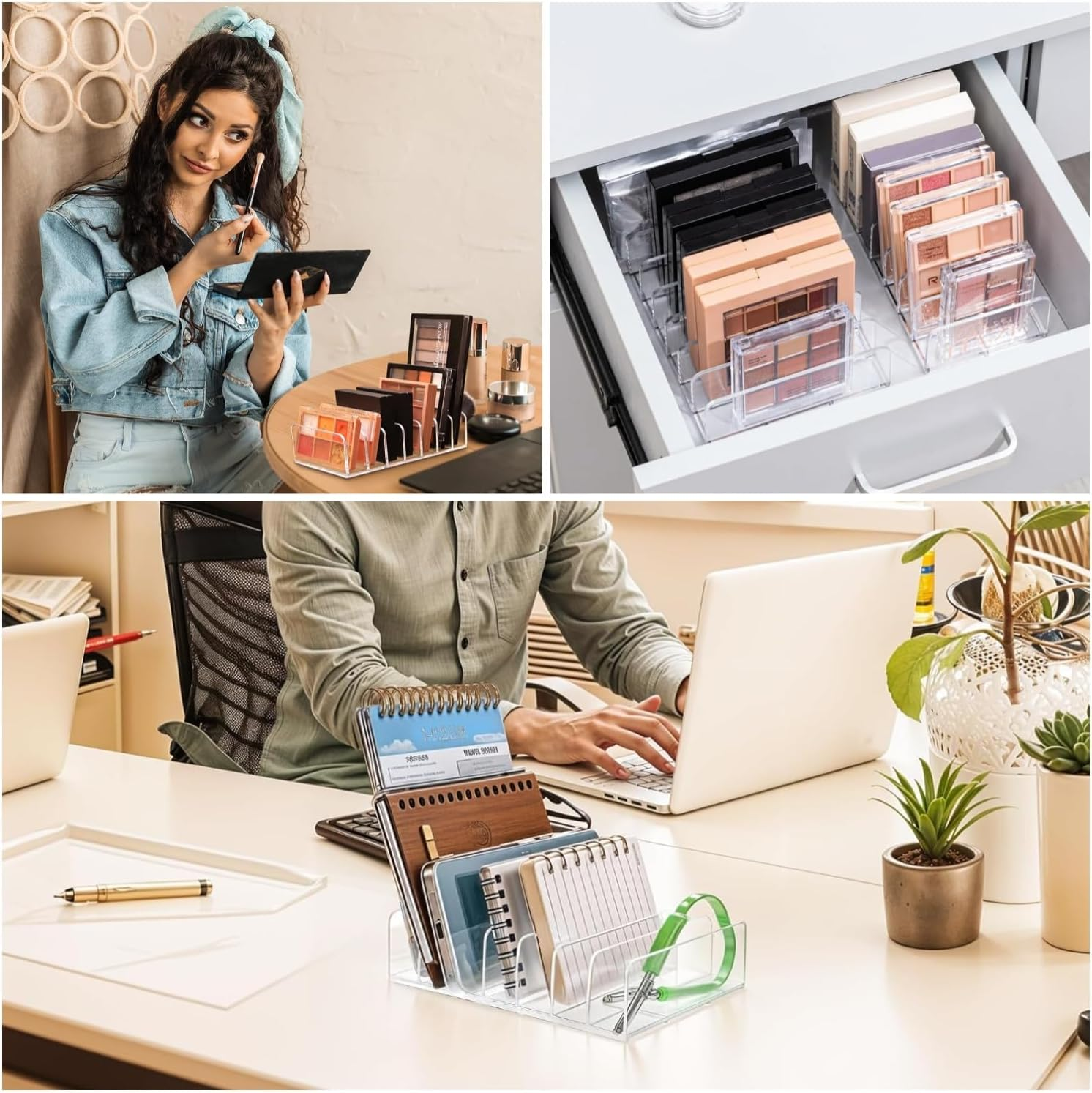 Taicols Stackable Clear Plastic CD Holder, CD Rack DVD Storage, DVD Transparent Storage Box, CD Display Rack Holds Acrylic DVD/CD Holder 7 Grid Holder Hold up 7 to 14 Standard CD Organization (Large) image number 2