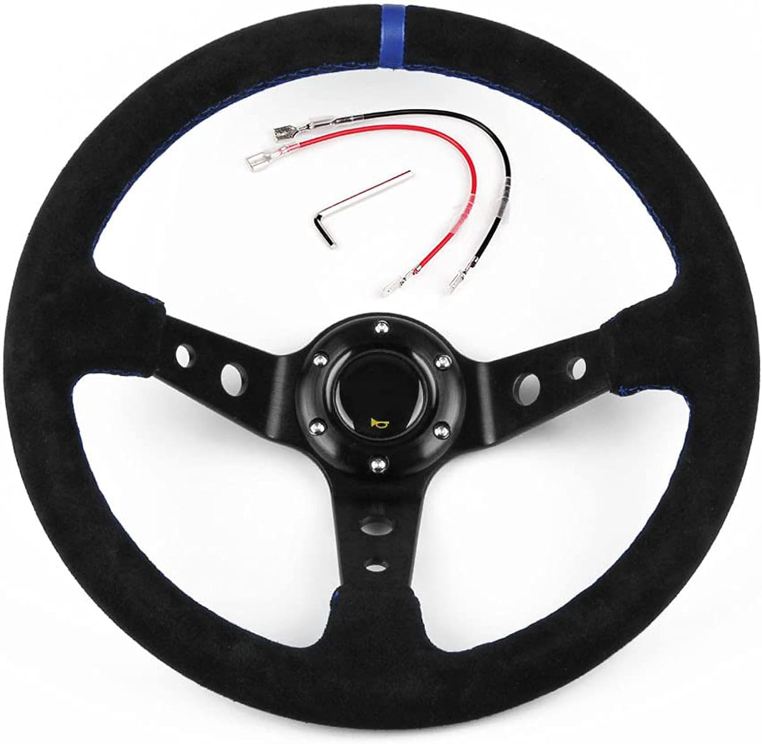 Leather Steering Wheel 350Mm 6 Bolt Suede Leather Sport Racing Drifting Modification image number 3