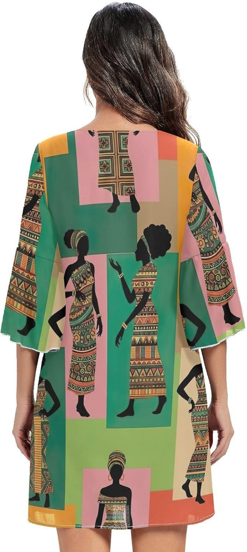 Retro Women Colorful Elegant V Neck Dress Printed Line Maternity Dress image number 1