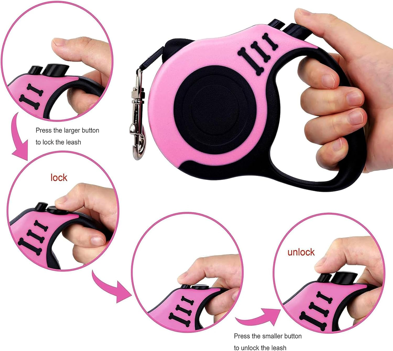 Babyhomder Pink Retractable Dog Leash Heavy Duty 16Ft Retracting Pet Leash with Dog Waste Bag Dispenser + Dog Bowl (Pink) image number 3