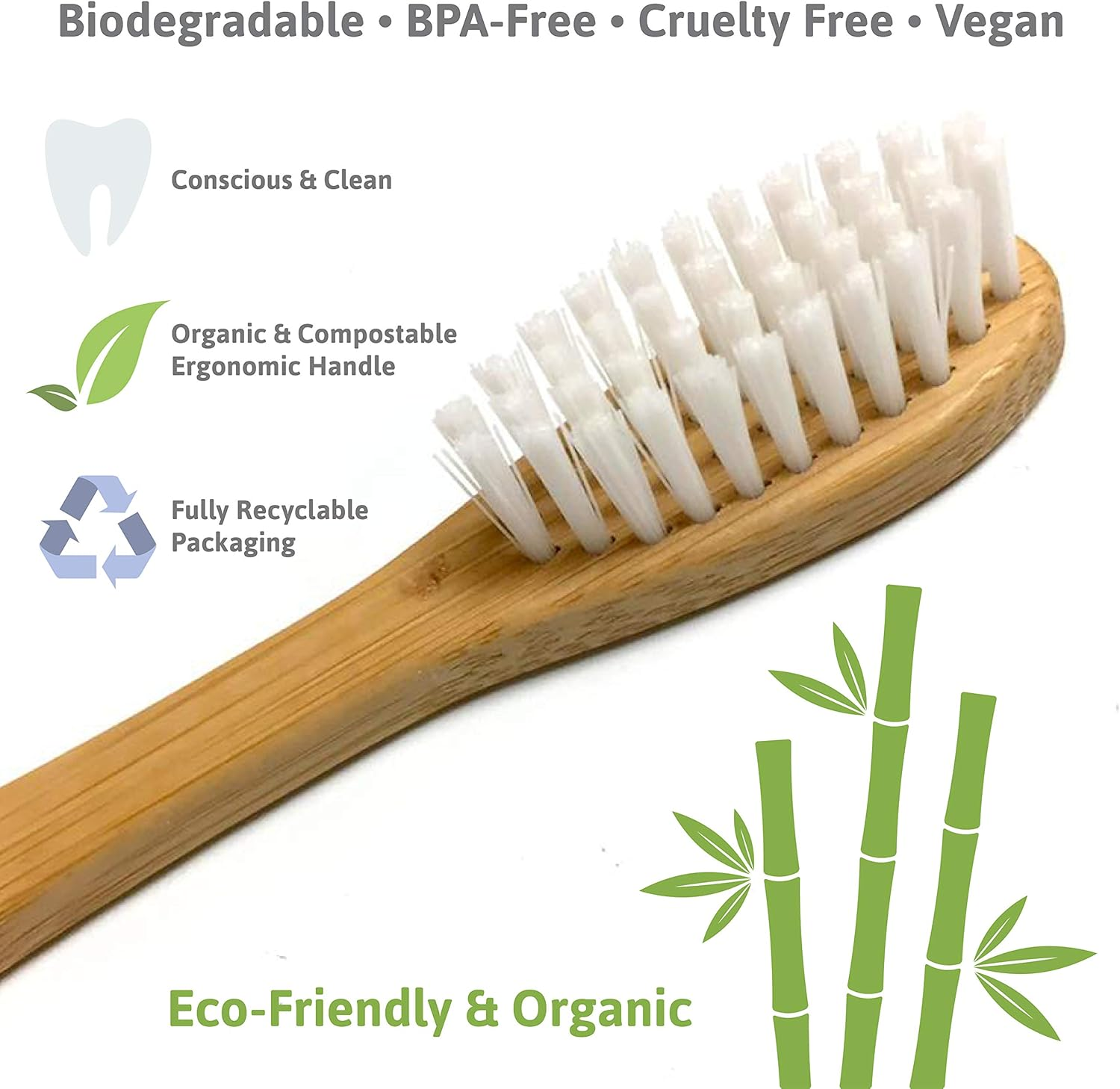 Eco-Friendly Natural Bamboo Toothbrush - Organic, BPA Free and Durable with Ergonomic Handle (4-Pack: Hard Nylon Bristles) image number 1