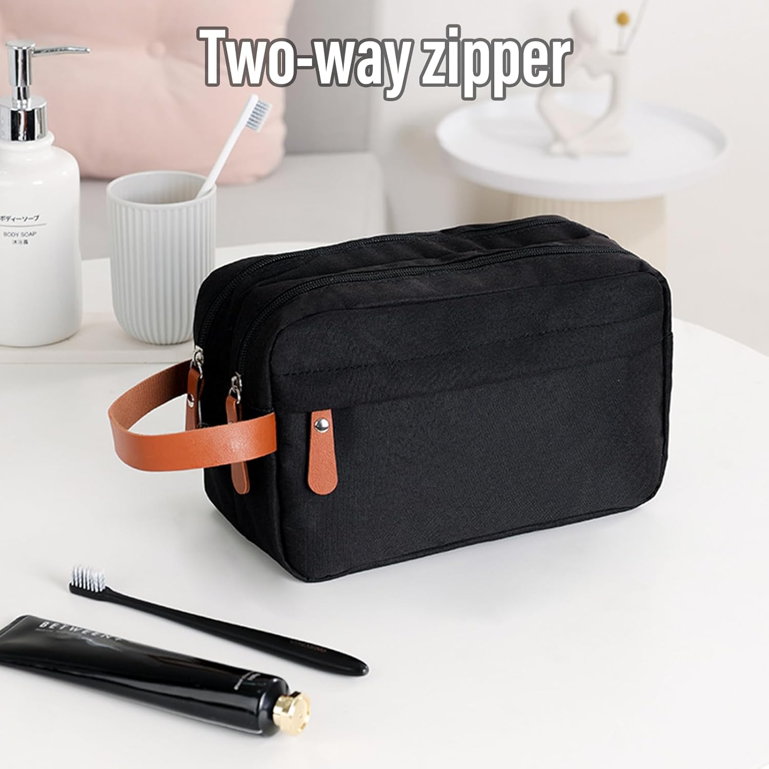 Viiotu Toiletry Bags, Wash Bag, Shower Bag, Mens Toiletry Bags, Ideal for Travel. Spacious Storage with Multiple Zippers, 300D Durable Fabric (Black) image number 3