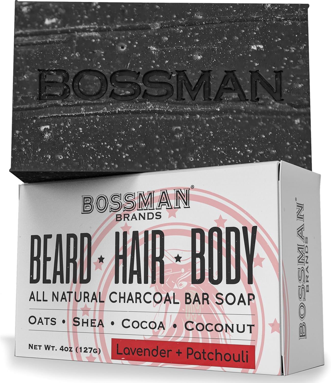 Bossman 6-Pack 4-In-1 Charcoal Soap Bar (4 Oz) &ndash; Bar Soap for Men &ndash; All-Natural Beard Wash, Shampoo, Body Wash & Shaving Solution &ndash; Lavender & Patchouli Scent image number 4