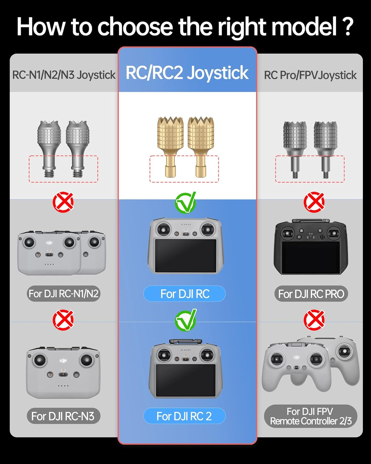 LKTOP 2 Pairs Mini 3/Mini 3 Pro/Mini 4 Pro/Air 3/Air 2S/Mavic 3/Mavic 3 Pro/Mavic 3 Classic Remote Controller Sticks for DJI / Joystick Rocker Replacement Accessories (Gold) image number 1