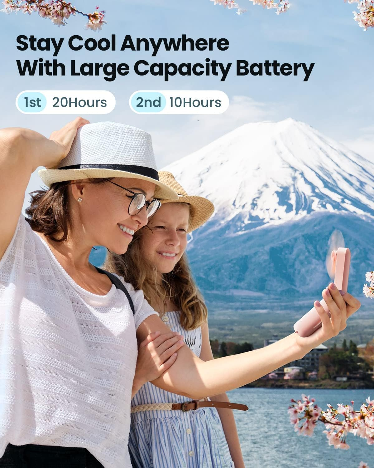 Portable Handheld Fan, Foldable Small Fan, Mini Hand Held Fan with USB Rechargeable 2000Mah Battery, Eyelash Fan for Girls, Travel for Women, Outdoor, HZ001 (Pink) - Black image number 5