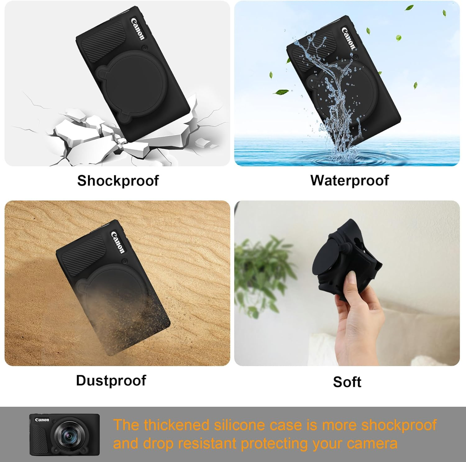 Elonbo SX740 SX730 Camera Case, Soft Silicone Case for Canon Powershot SX740/SX730 HS Camera, Lightweight Skin Rubber Protective Cover for SX740 SX730 with Removable Lens Cover, Black - Black image number 3