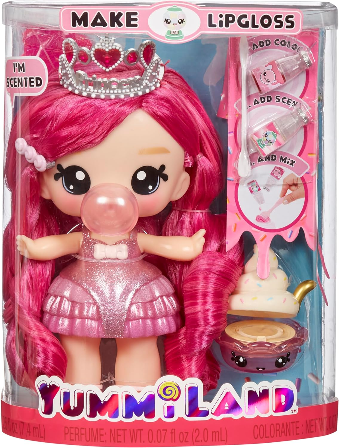 Yummiland Large Doll and Num Nom Lipgloss Pet - Bianca Bubblegum and Cake Slice - Scented Character Doll with DIY Lipgloss Kit - Suitable for Kids Ages 4+ image number 3