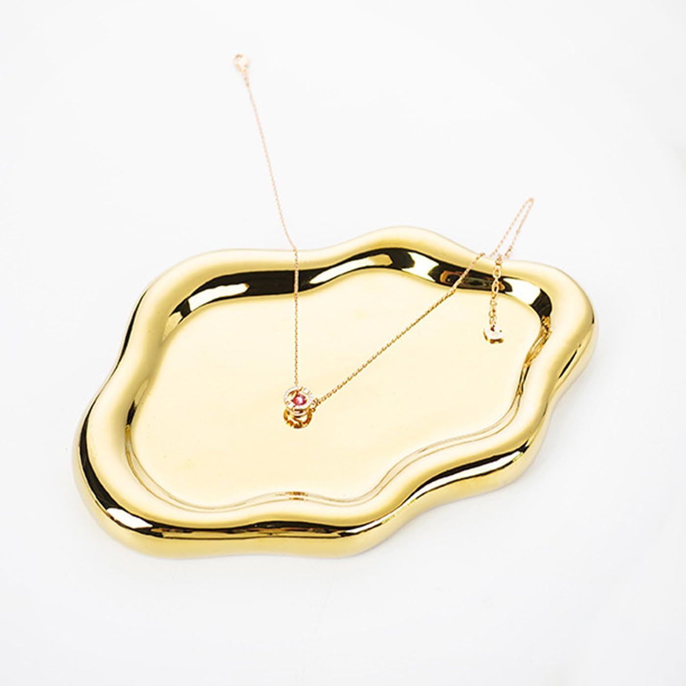 Jewelry Dish Trinket Tray for Women, Ring Dish Holder, Unique Cloud Shape Ceramic Plate Cute Things Vanity Aesthetic Room Decor Mother'S Day Birthday Christmas Warm House Gifts (Gold) JT001 - Bow Cream image number 6