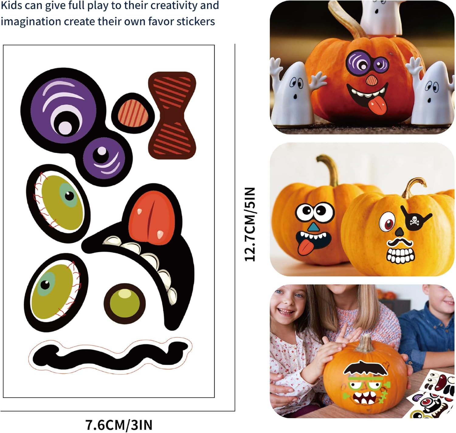PQCLXUYA 30 Pack Halloween Pumpkin Decorating Stickers Make 60 Small Pumpkin Face Stickers for Halloween Kids Toddlers Party Favors Halloween Treats Stickers Gifts image number 5