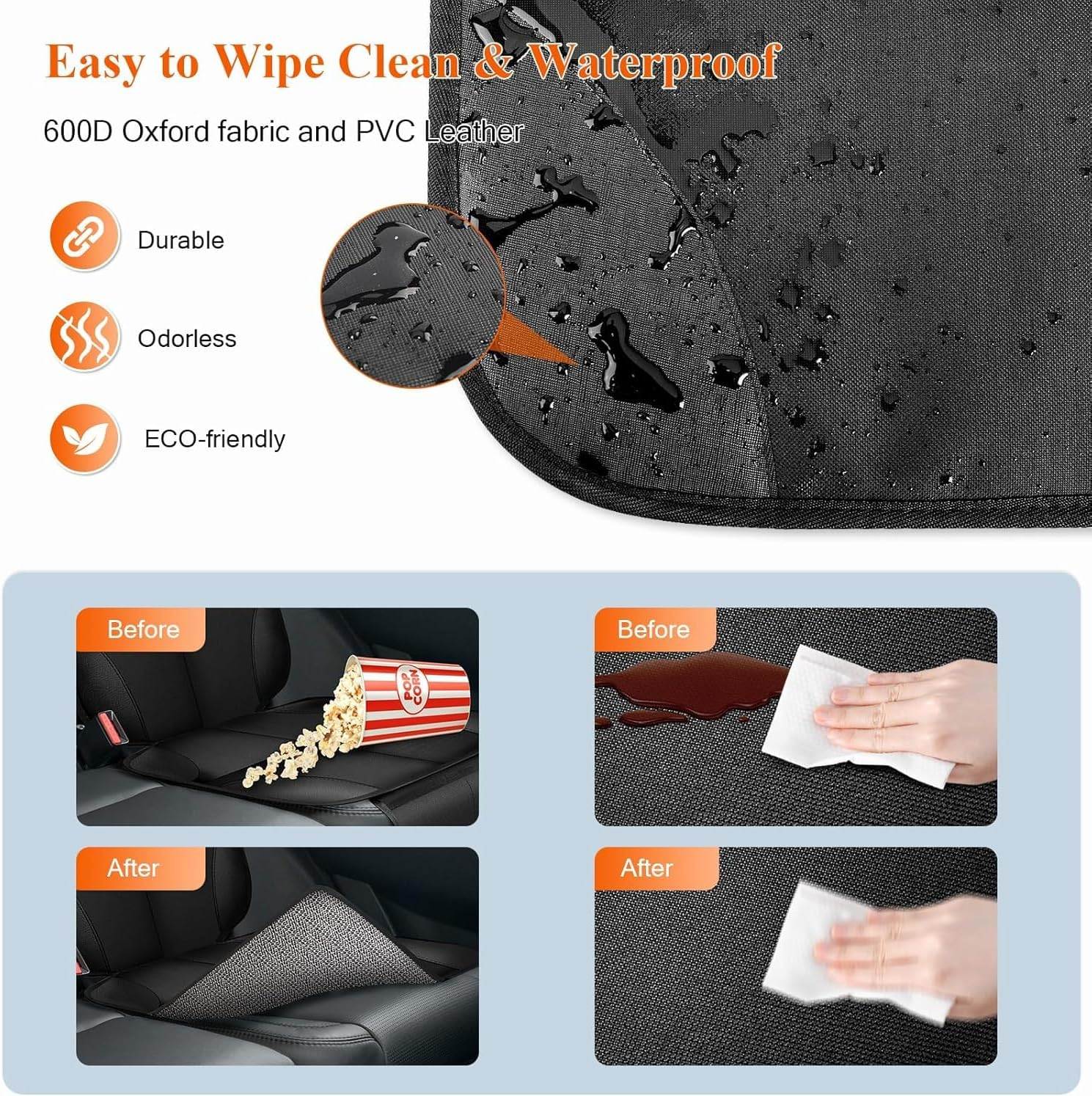 Car Seat Protector with Thick Padding & Anti-Slip Backing, Waterproof Seat Cover for Baby Car Seat, 600D Fabric with Storage Pocket image number 4