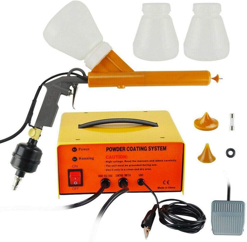 Powder Coating Gun,Portable Powder Coating System,Electrostatic Spray Machine Set,Foot Switch,Power Source,3 Nozzles and 2 Powder Cups,30-50Kv image number 5