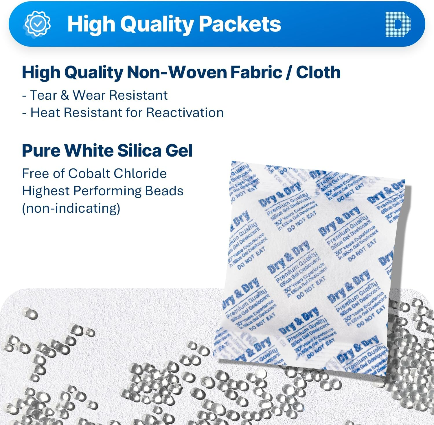 Dry & Dry [7 Packets] 100 Gram Silica Gel Packets, Desiccants, Dehumidifiers - Rechargeable Fabric Moisture Absorbers, Silica Gel Packs, Silica Gel, Desiccant Packs image number 5